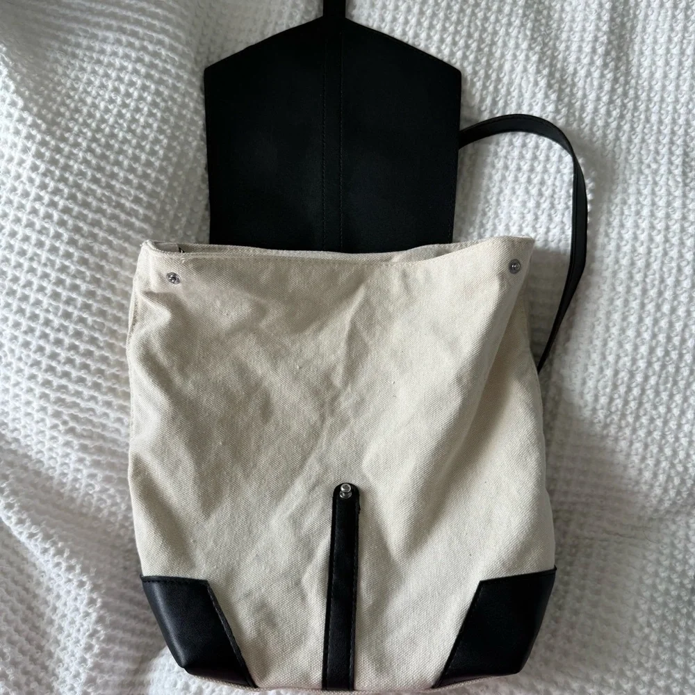 Deux Lux Canvas & Vegan Leather Backpack – Cream & Black - Picture 3 of 13